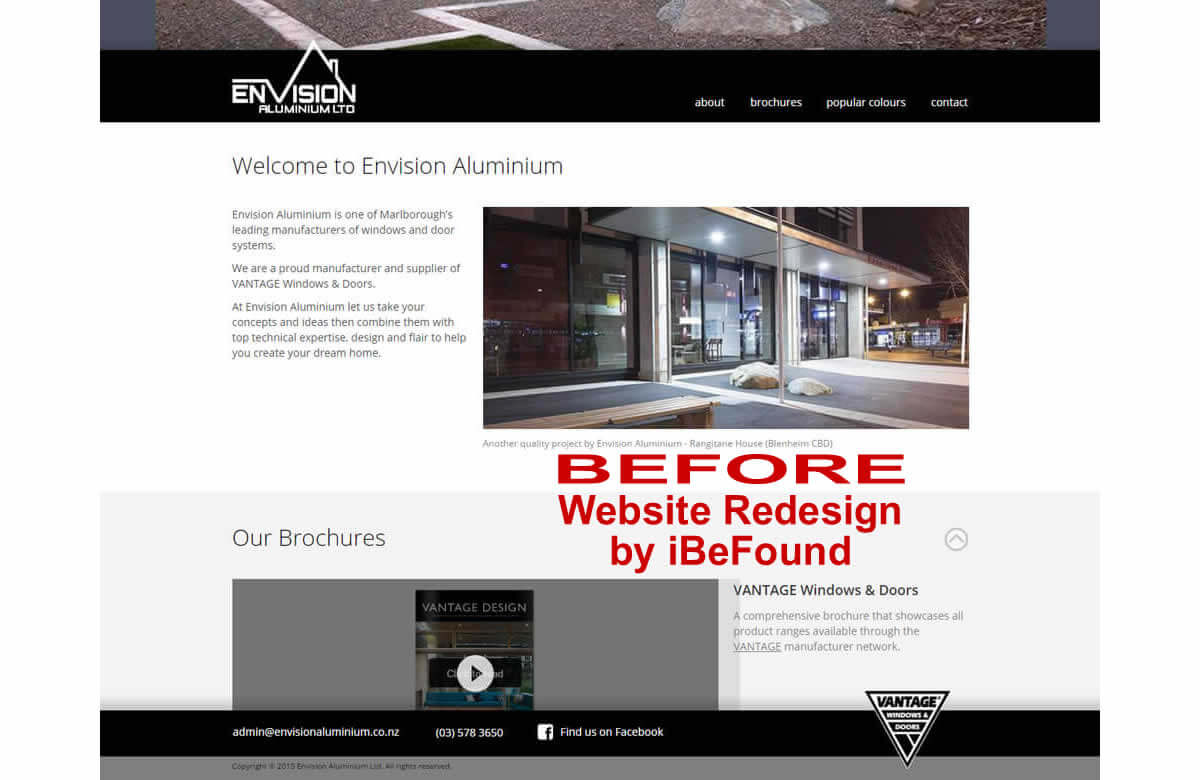 Homepage of Envision Aluminium before Website Redesign by iBeFound