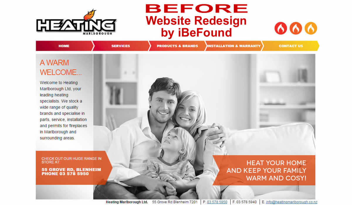 Homepage of Heating Marlborough before Website Redesign by iBeFound.