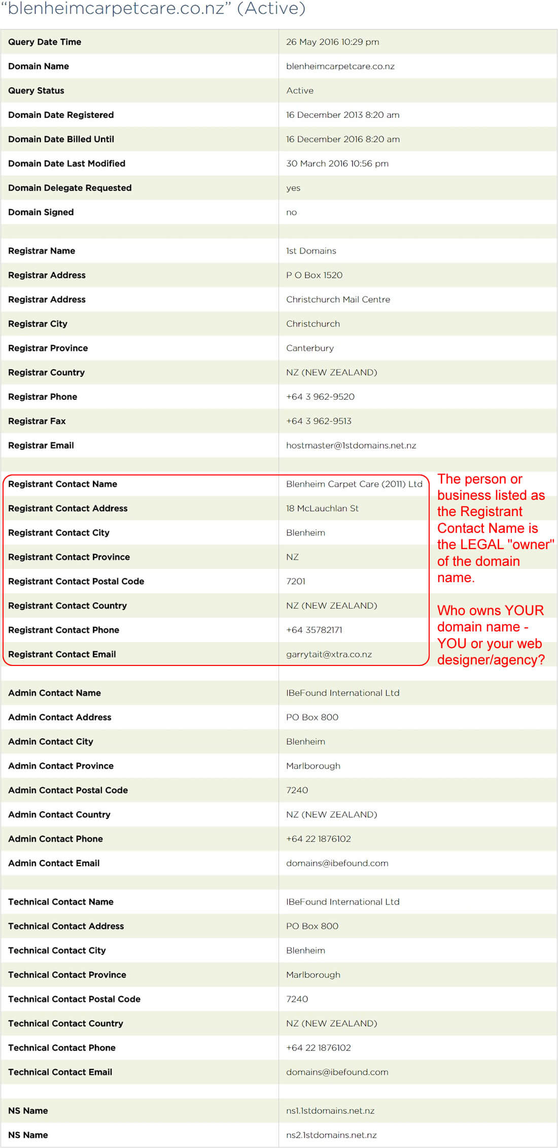 DNC Whois Record for Blenheim Carpet Care NZ