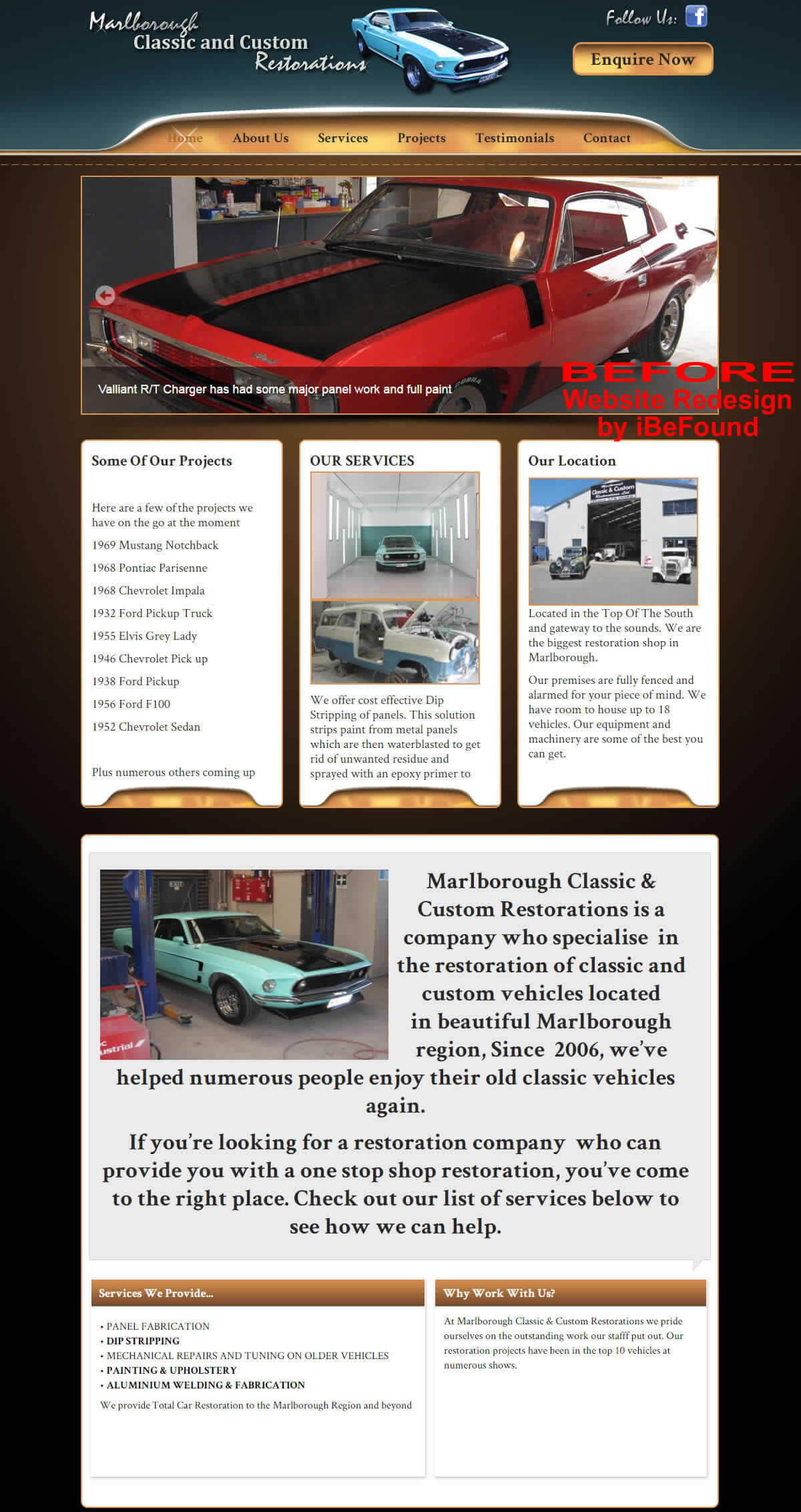 Homepage Of Marlborough Classic And Custom Restorations Before Website Redesign By iBeFound