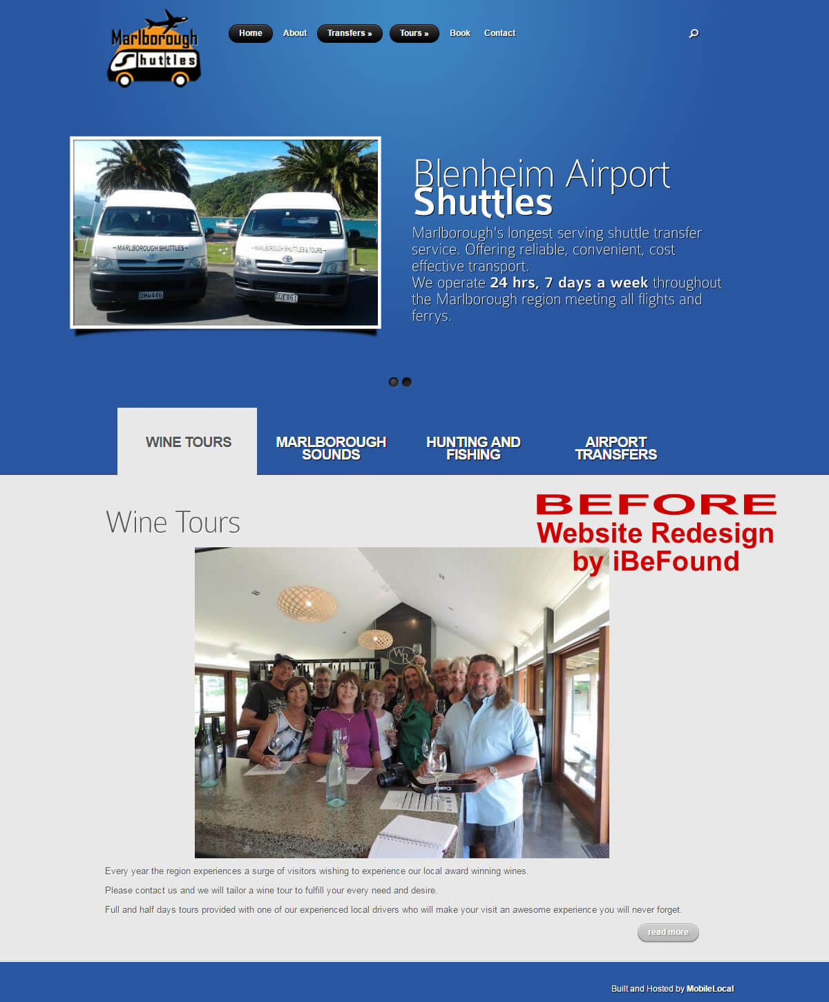 Homepage Of Marlborough Shuttles Before Website Redesign By iBeFound
