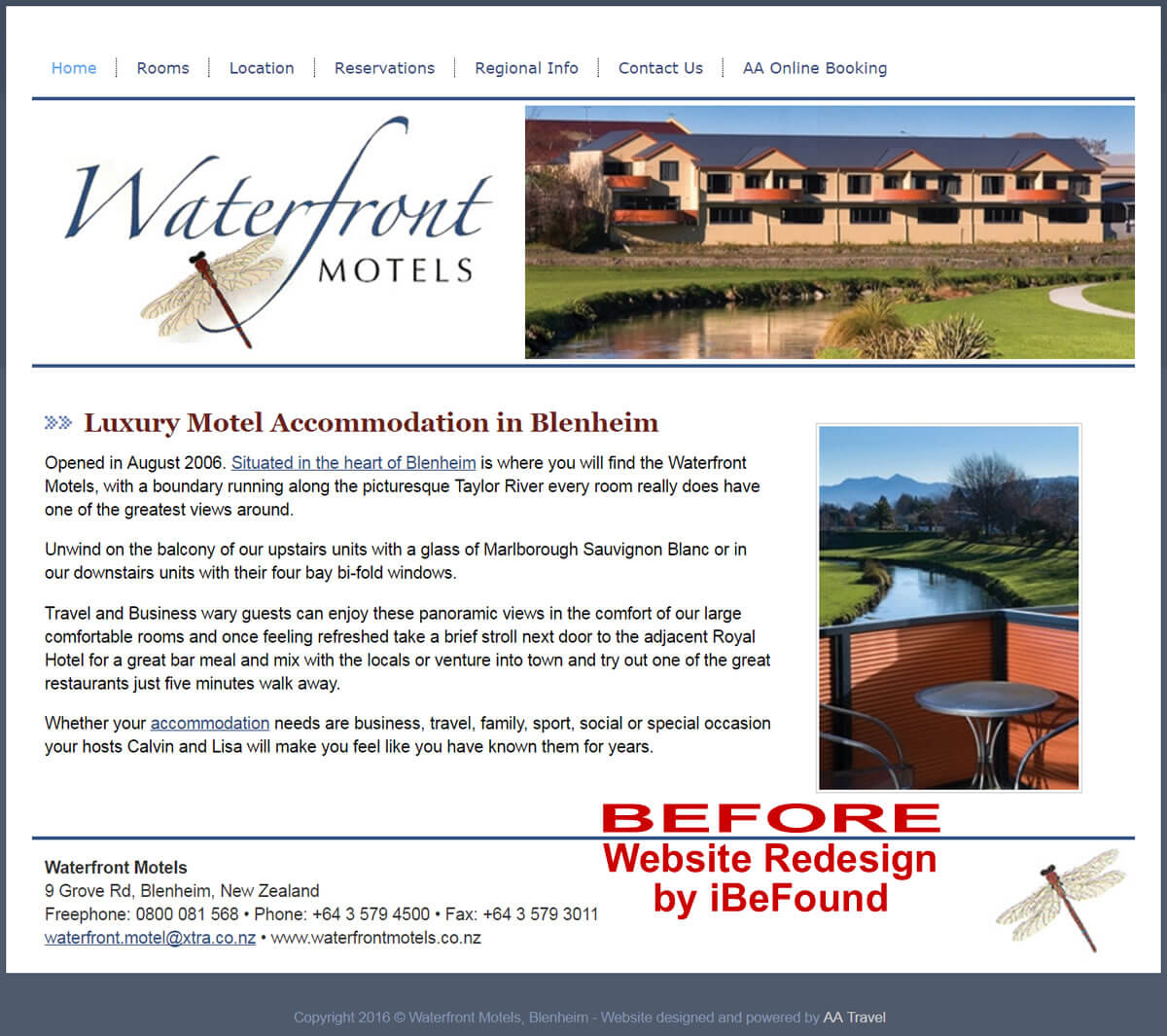Homepage Of Waterfront Motels Before Website Redesign By iBeFound