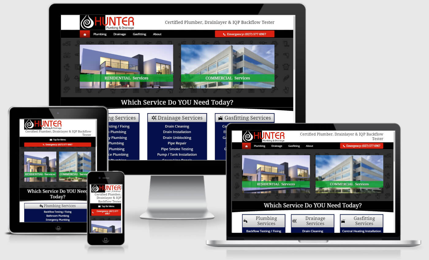 Website Design For Hunter Plumbing And Drainage By iBeFound Digital Marketing Division Marlborough NZ