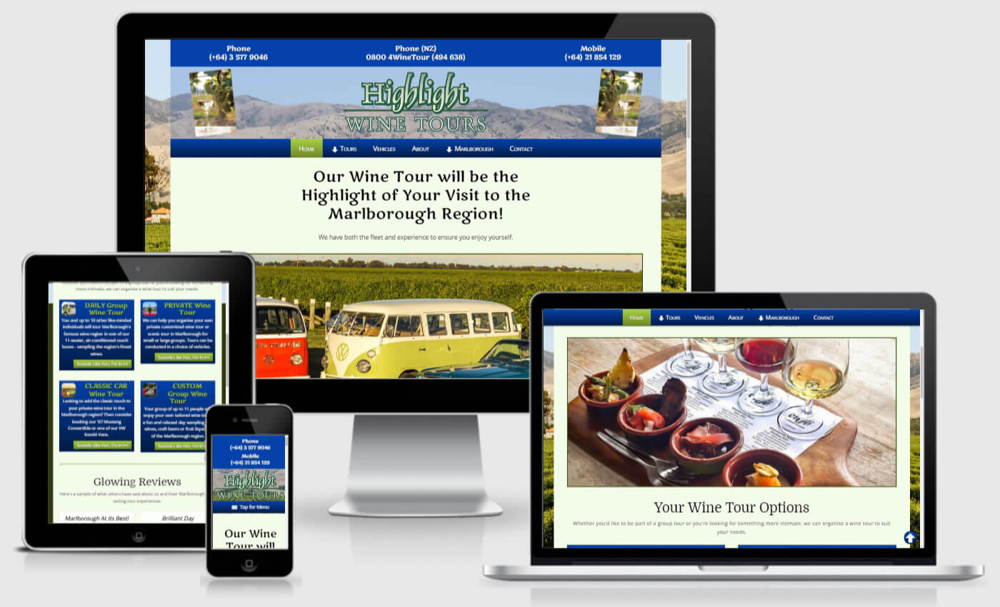 Website Design For Highlight Wine Tours By IBeFound