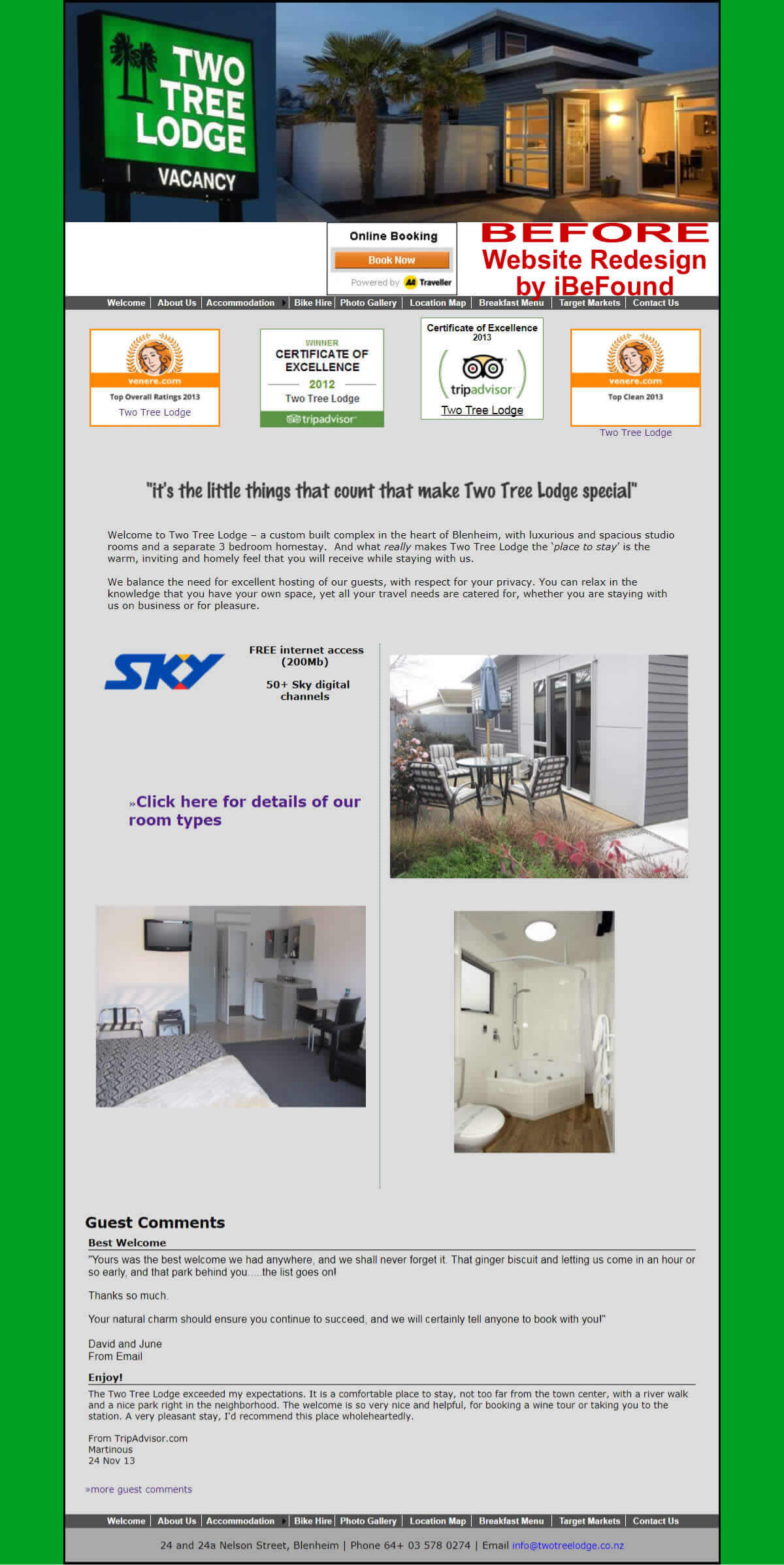 Homepage Of Two Tree Lodge Before Website Redesign