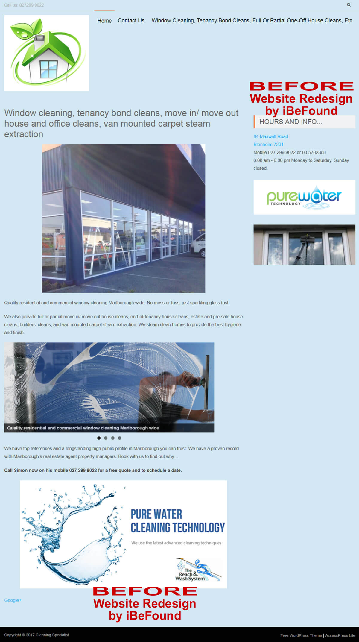 Homepage Of Cleaning Specialist Before Website Redesign By IBeFound