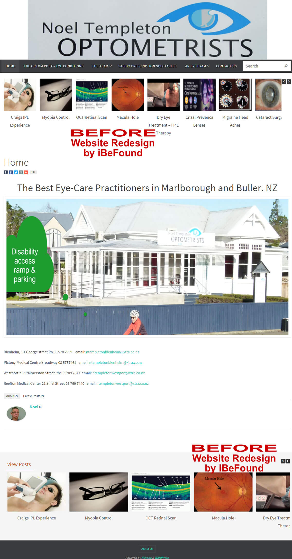 Homepage Of Noel Templeton Optometrists Before Website Redesign By IBeFound
