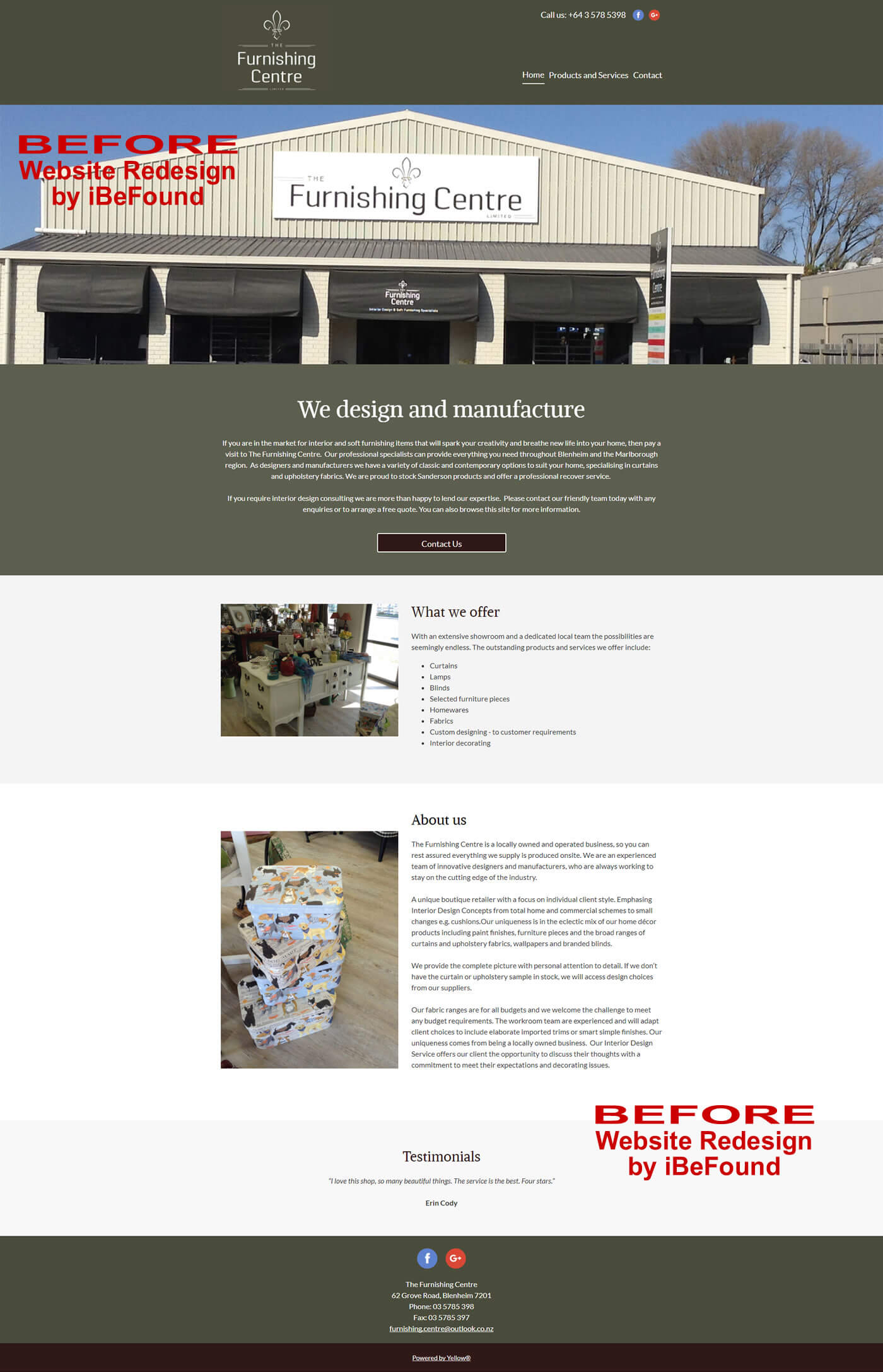 Homepage Of The Furnishing Centre Before Website Redesign By IBeFound Digital Marketing Division
