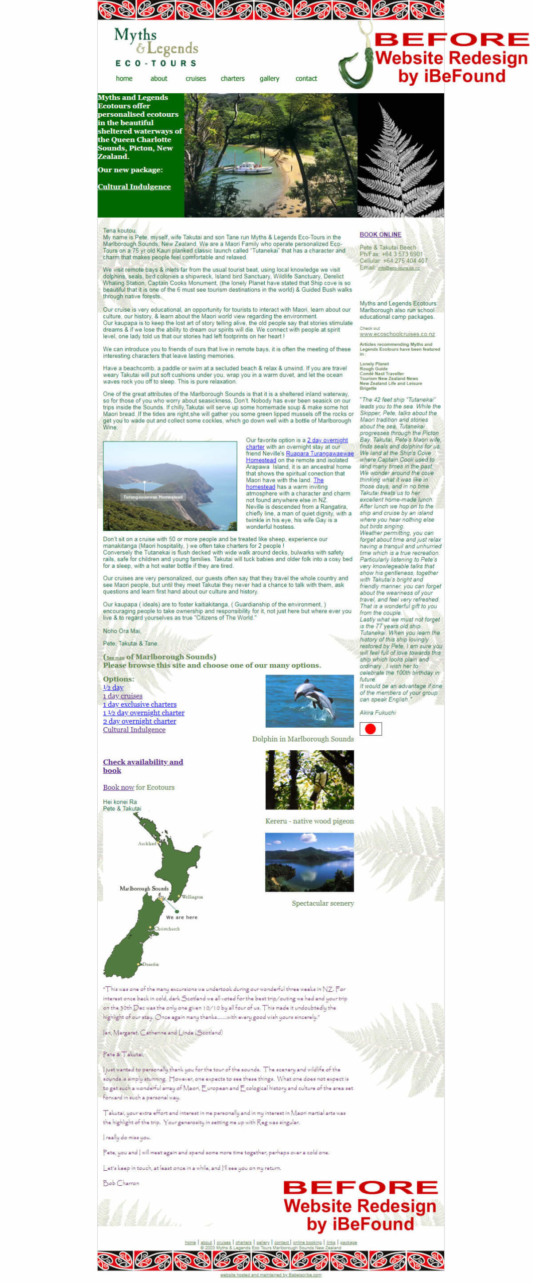 Homepage Of Maori Eco Tours Before Website Redesign By IBeFound Digital Marketing Division