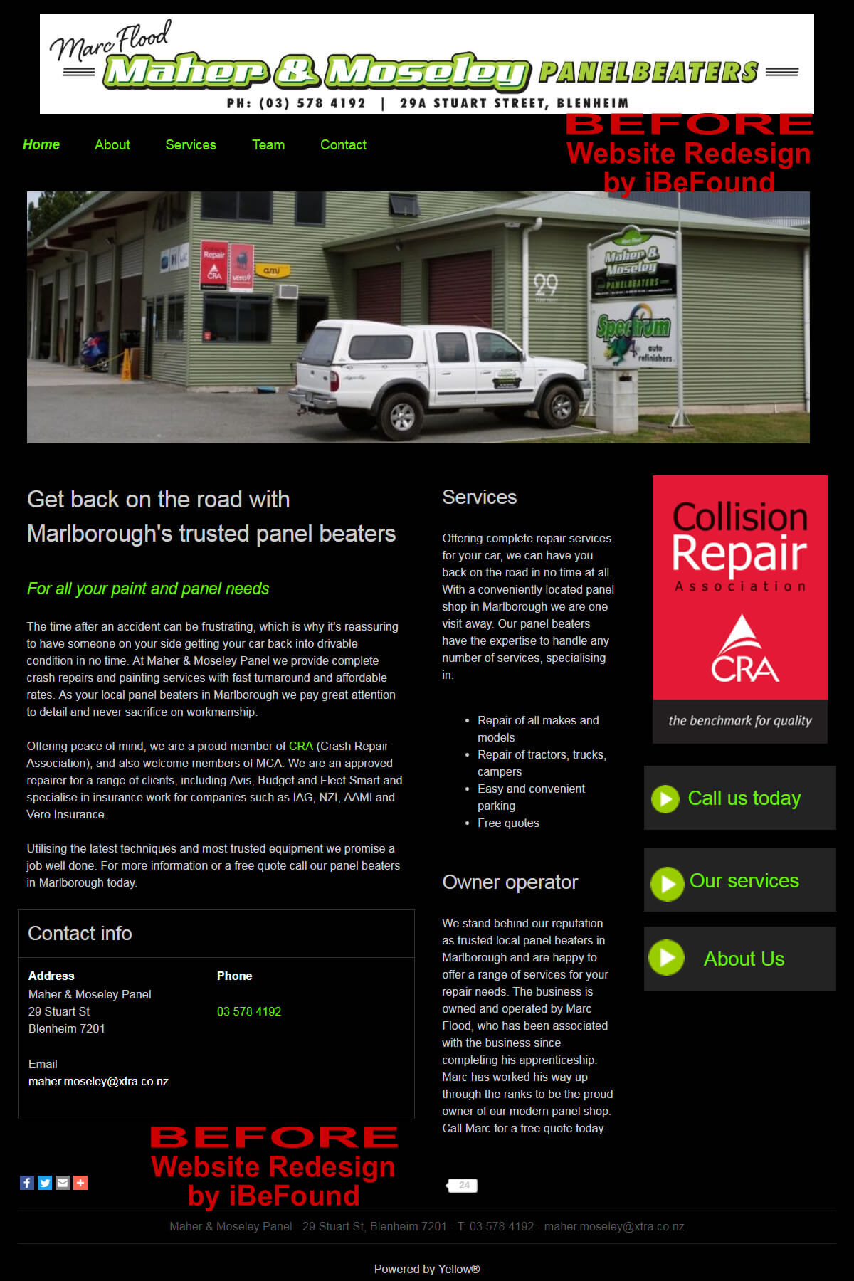 Homepage Of Marlborough Panel And Paint Before Website Redesign By IBeFound Digital Marketing Division