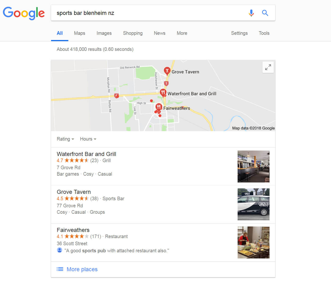 Google Search Results For Grove Tavern in Blenheim NZ On 2018 06 27
