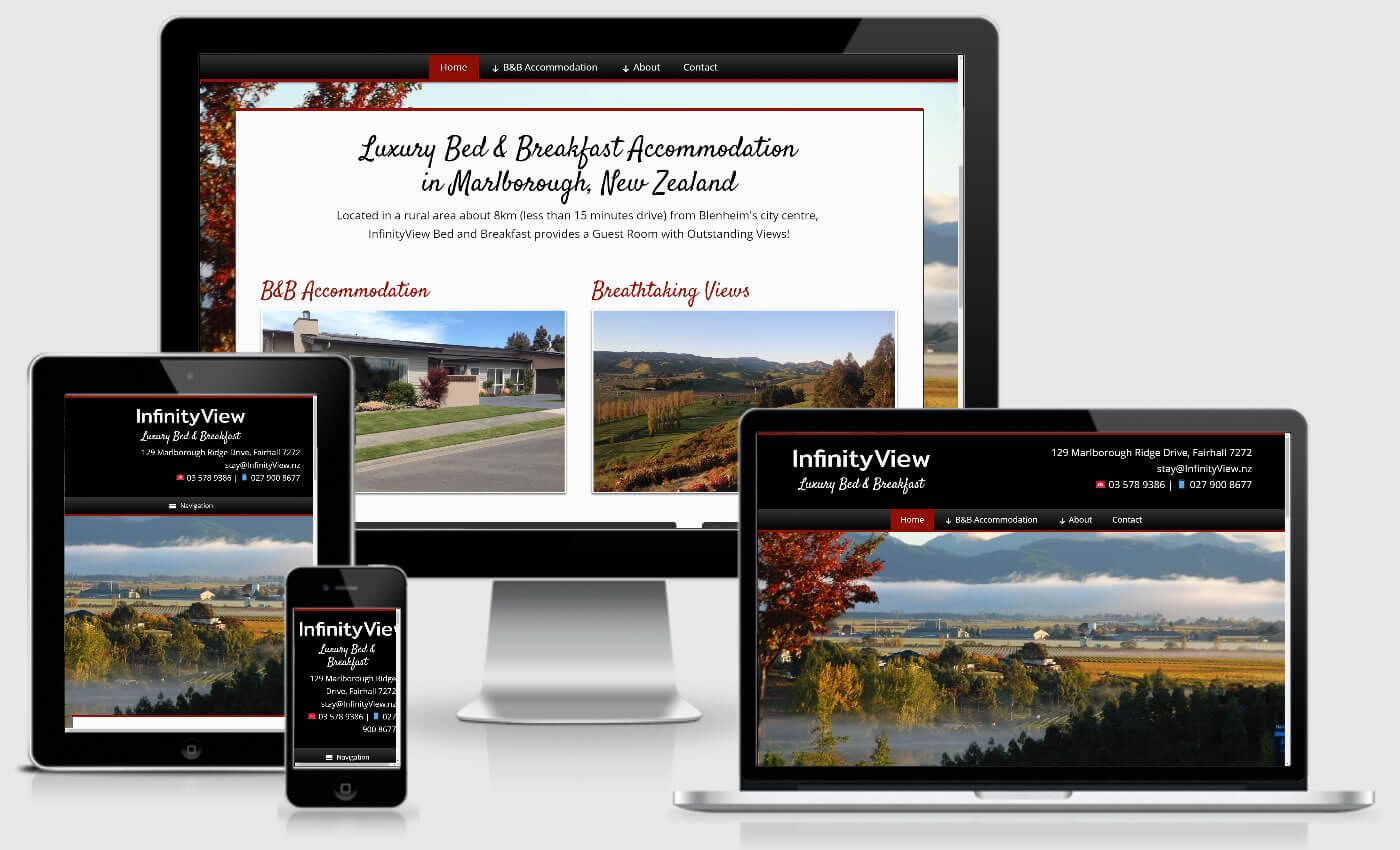 Accommodation Website Design For Infinityview Bed Breakfast In Blenheim