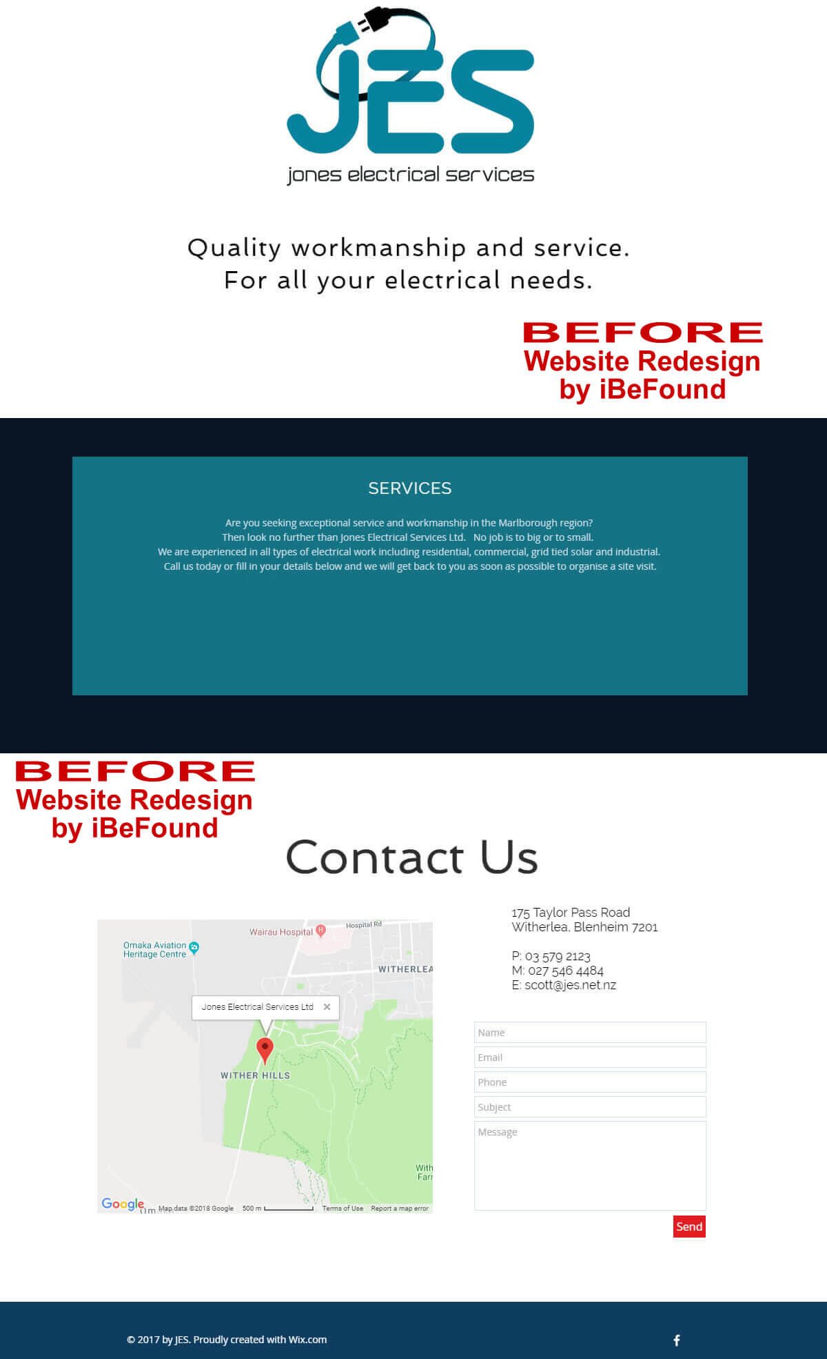 Homepage Of Jones Electrical Services Ltd Before Website Redesign By IBeFound