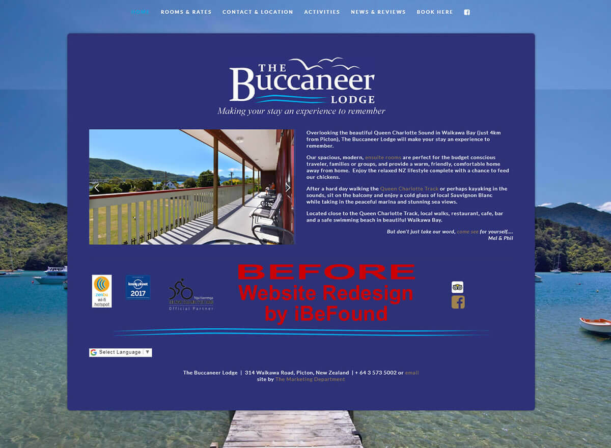 Homepage Of The Buccaneer Lodge Before Website Redesign By IBeFound