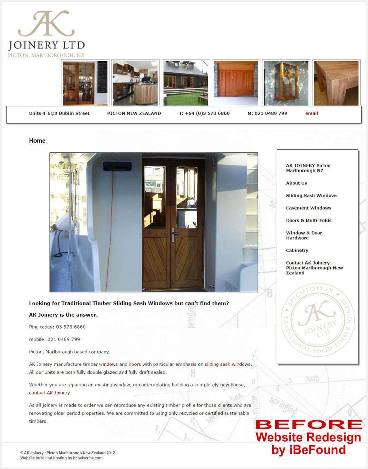 Homepage Of AK Joinery Before Website Redesign By IBeFound Digital Marketing