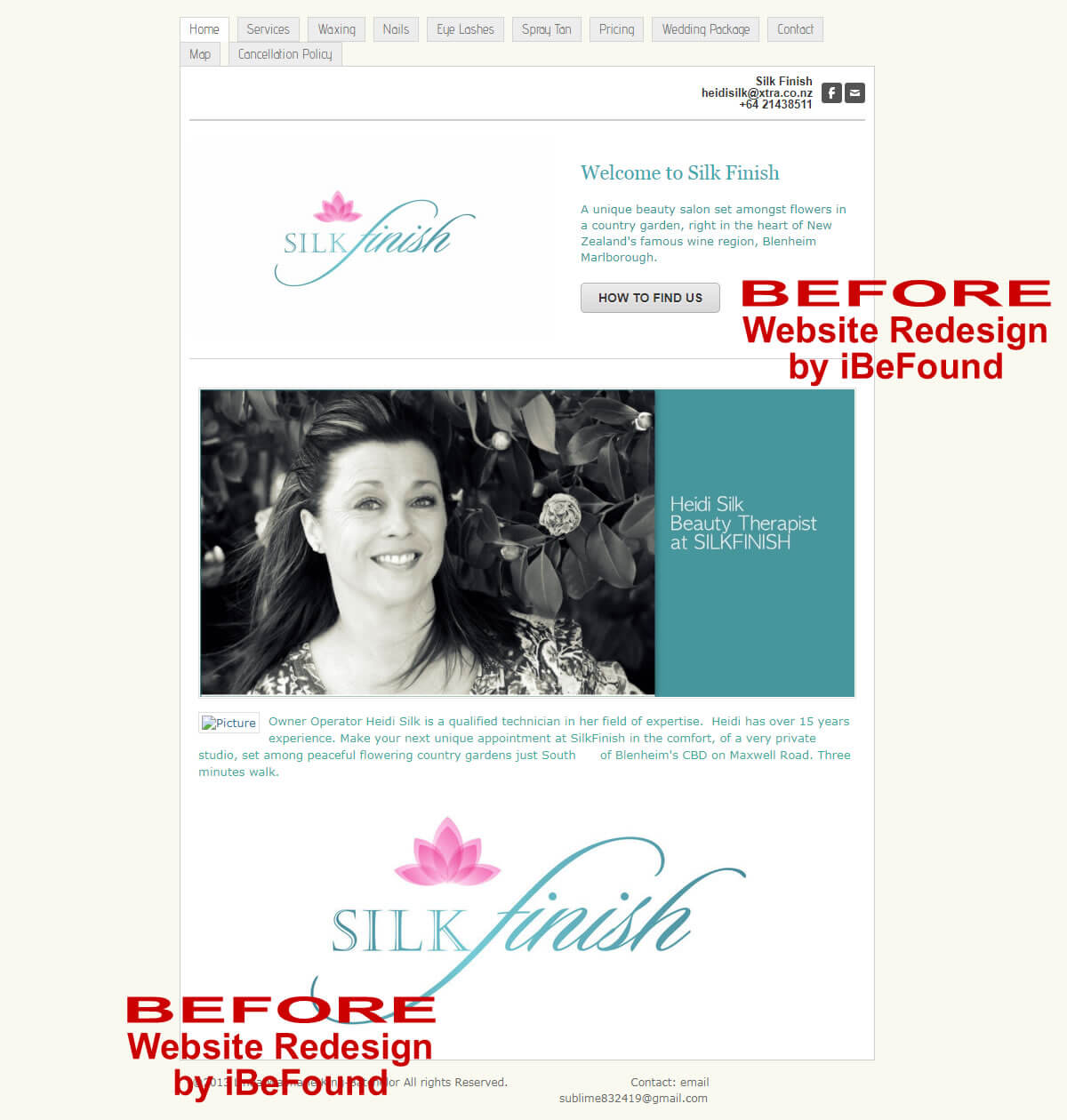 Homepage Of Silk Finish Beauty Salon Before Website Redesign By IBeFound Digital Marketing