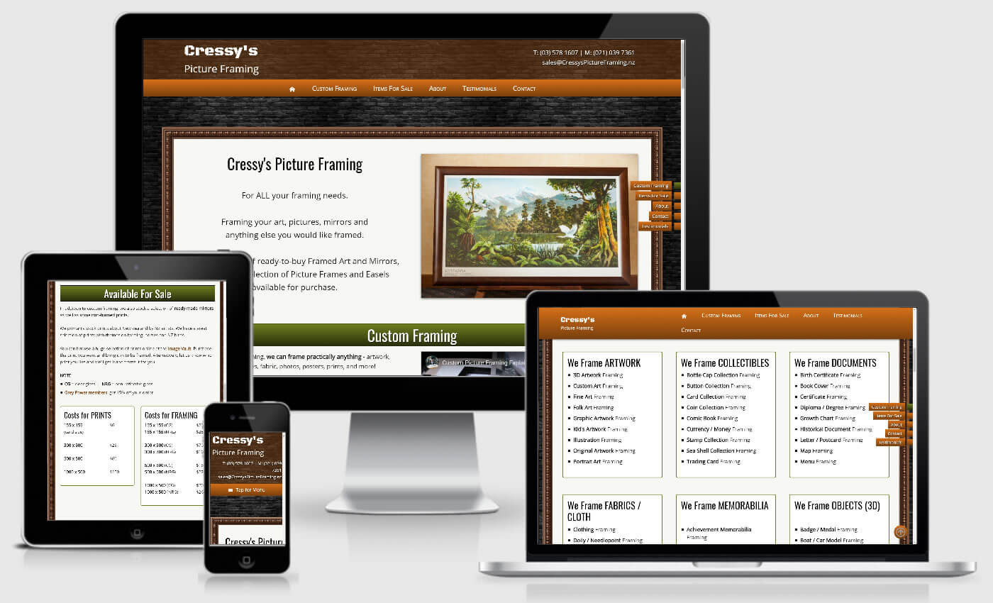 site Design for Cressy's Picture Framing in Blenheim, Marlborough