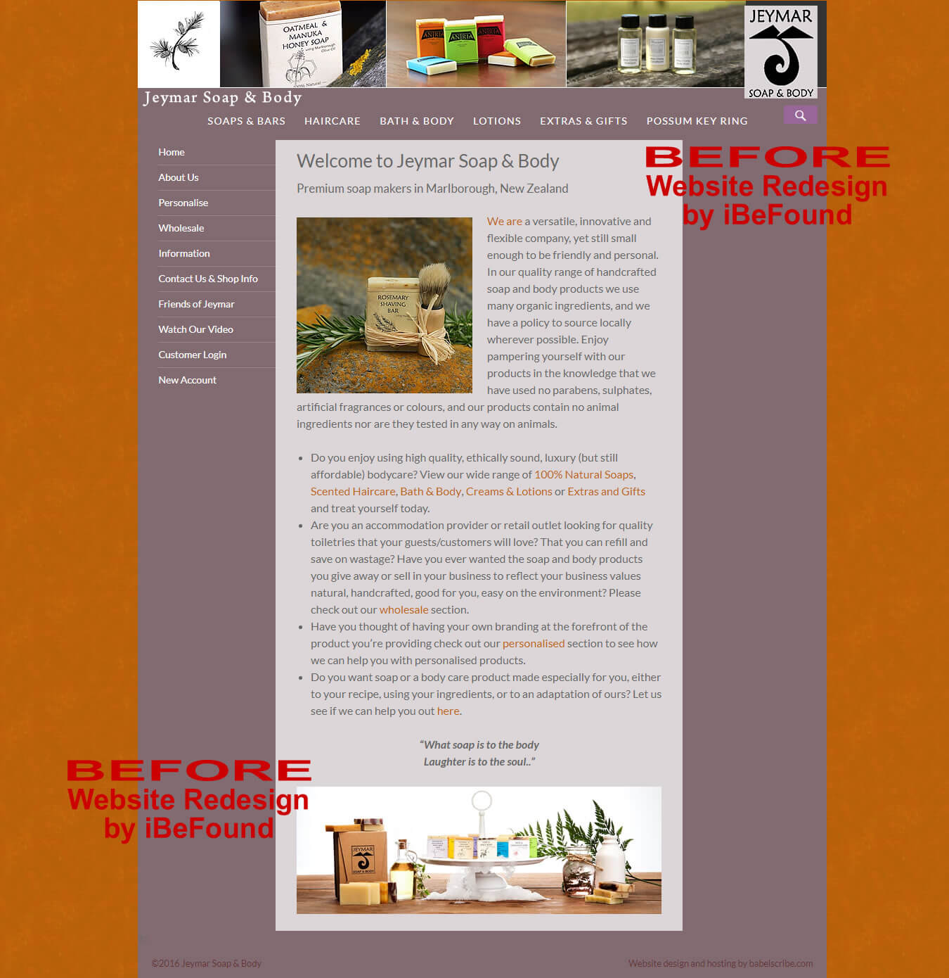 Homepage Of Jeymar Soap And Body Before Website Redesign By IBeFound