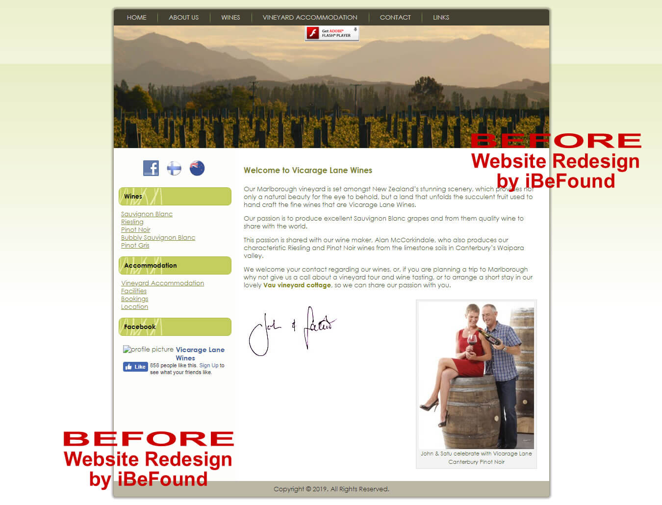 Homepage Of Vicarage Lane Wines Before Website Redesign By IBeFound Digital Marketing