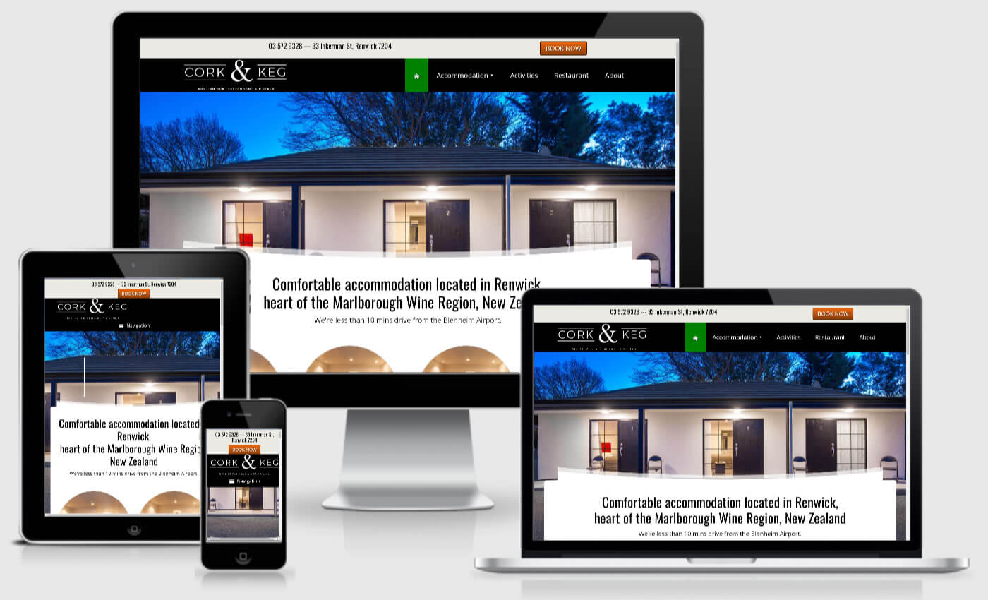 site Design for Cork & Keg Motel in Renwick, Marlborough iBeFound Digital Marketing NZ